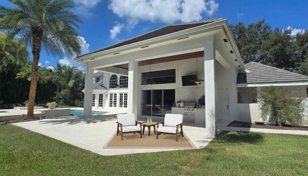 Luxury patio marble patio with outdoor furniture.